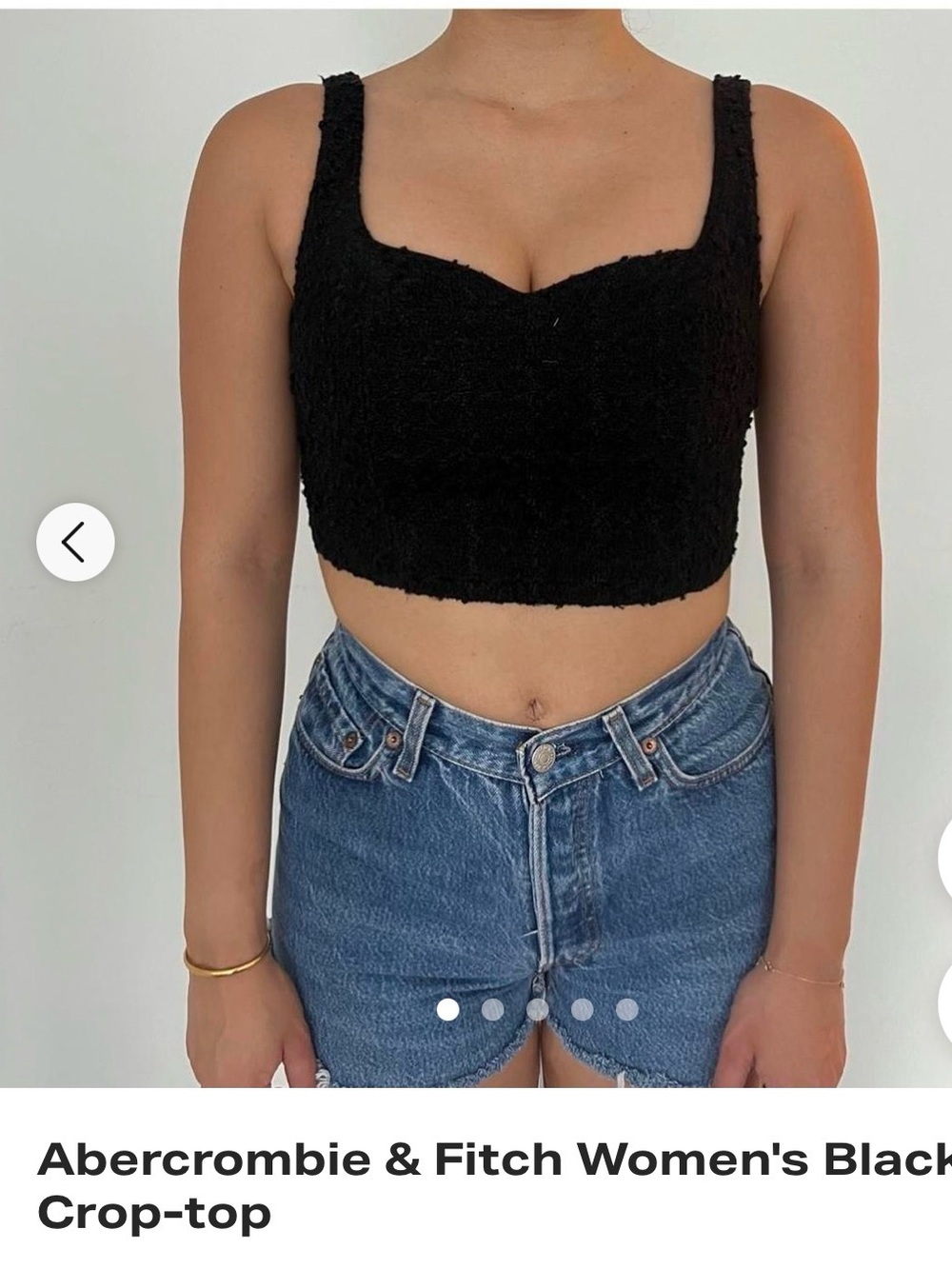 Abercrombie & Fitch Black Textured tweed Square-Neck Crop Top